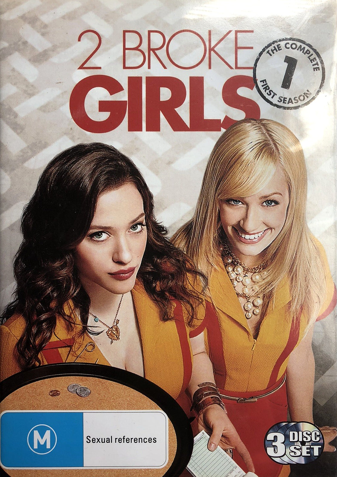 2 Broke Girls The Complete First Season DVD front cover – Australian three-disc set
