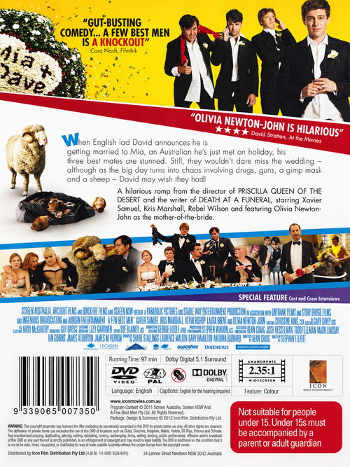 A Few Best Men Region 2 and 4 DVD rear cover — cleaned reference artwork