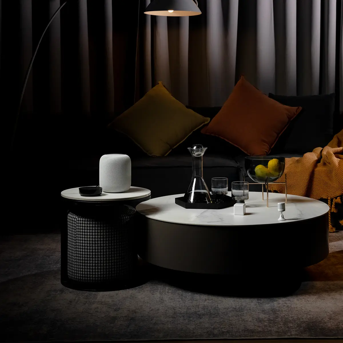 Aqara Hub M2 - living room - manufacturer reference image; other devices shown are not included