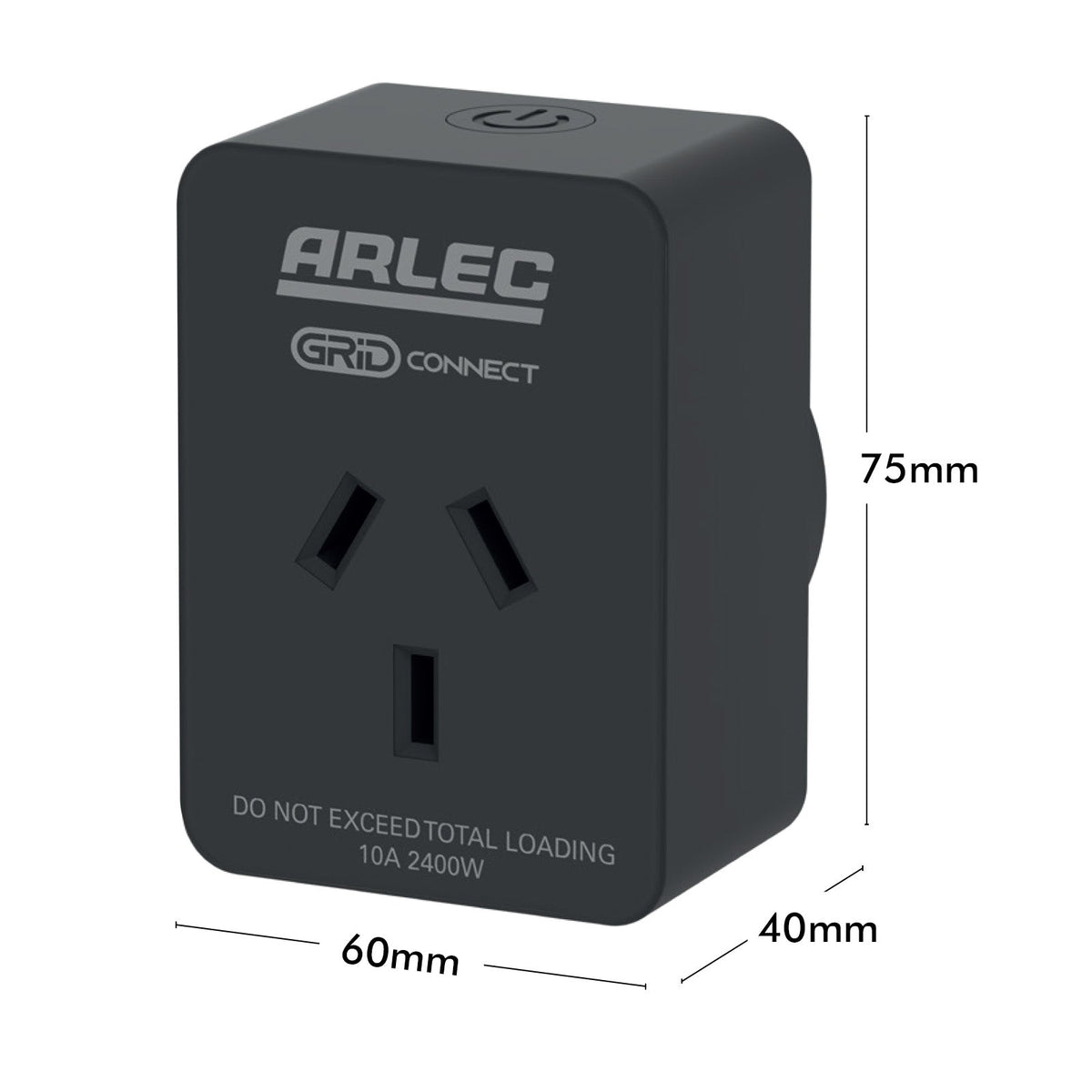 Arlec PC191BKHA black smart plug - dimensions - manufacturer reference image, not the actual used item