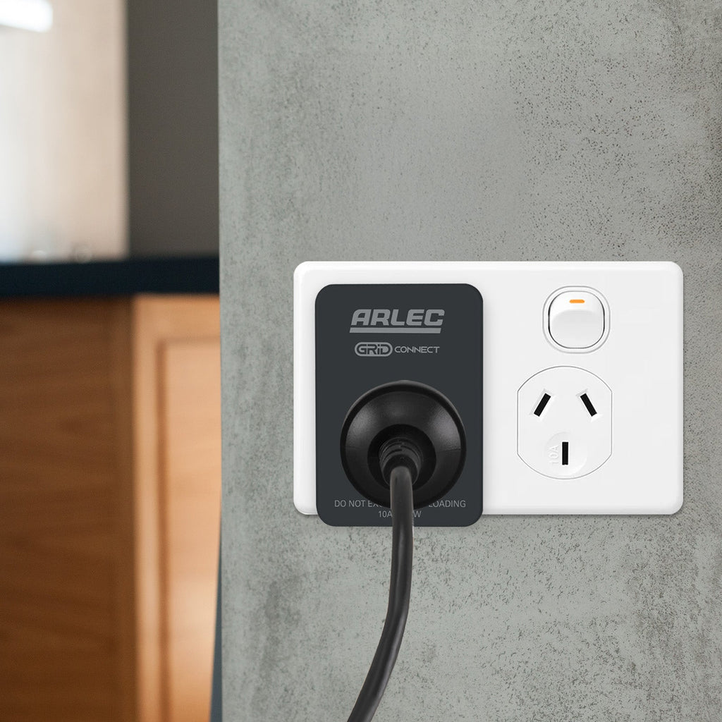Arlec PC191BKHA black smart plug - in use - manufacturer reference image, not the actual used item