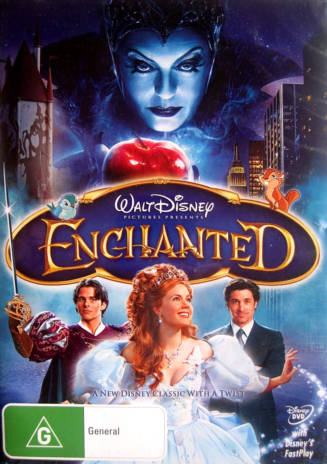 Enchanted DVD Australian cover starring Amy Adams and Patrick Dempsey — reference cover artwork