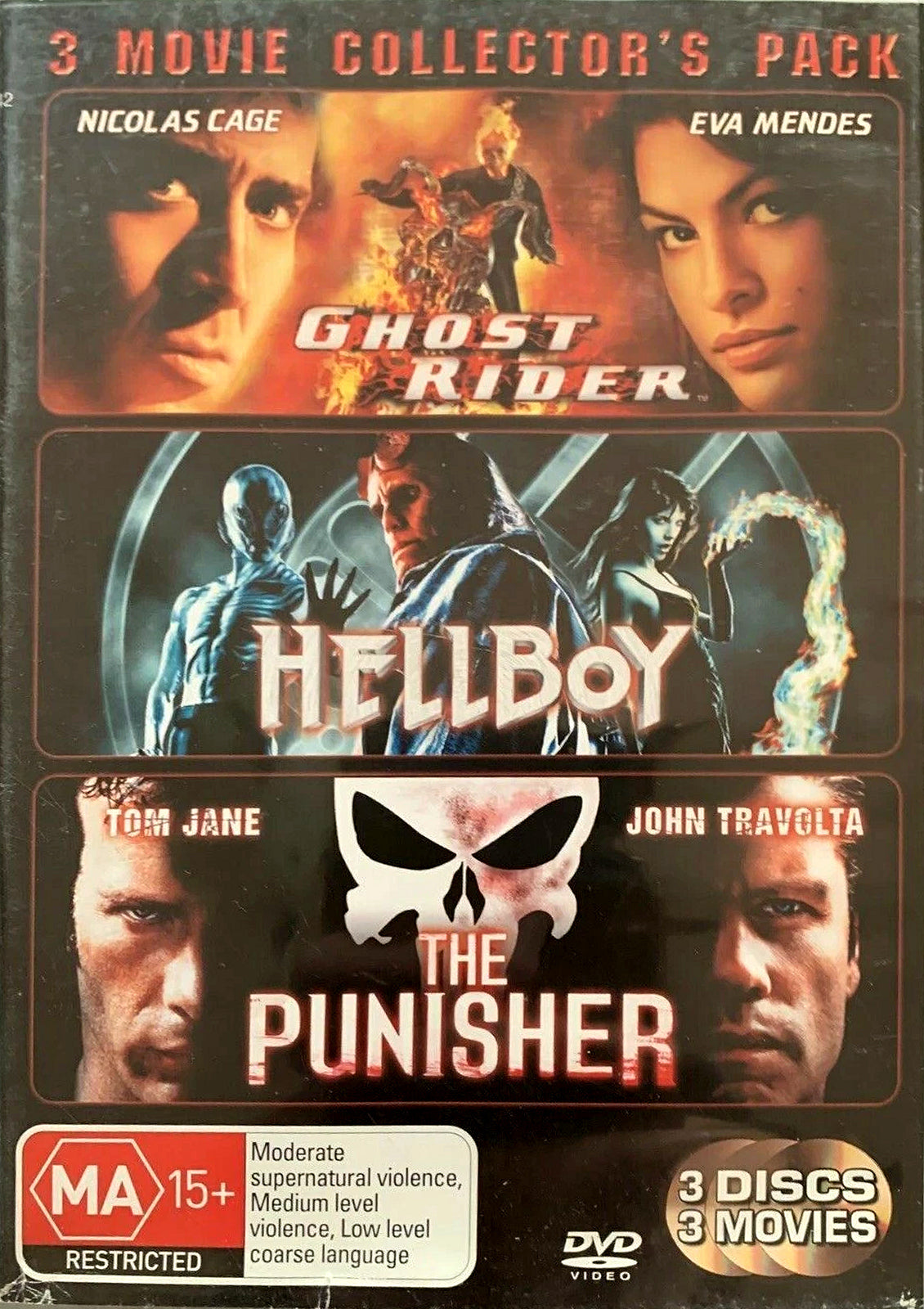 Ghost Rider / Hellboy / The Punisher Collector's Pack DVD front cover, Australian MA15+ edition