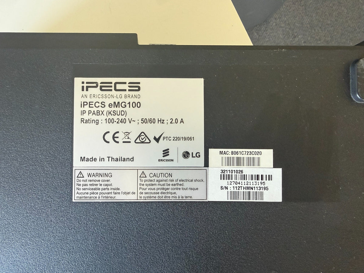 Actual iPECS eMG100 KSUD model and rating label
