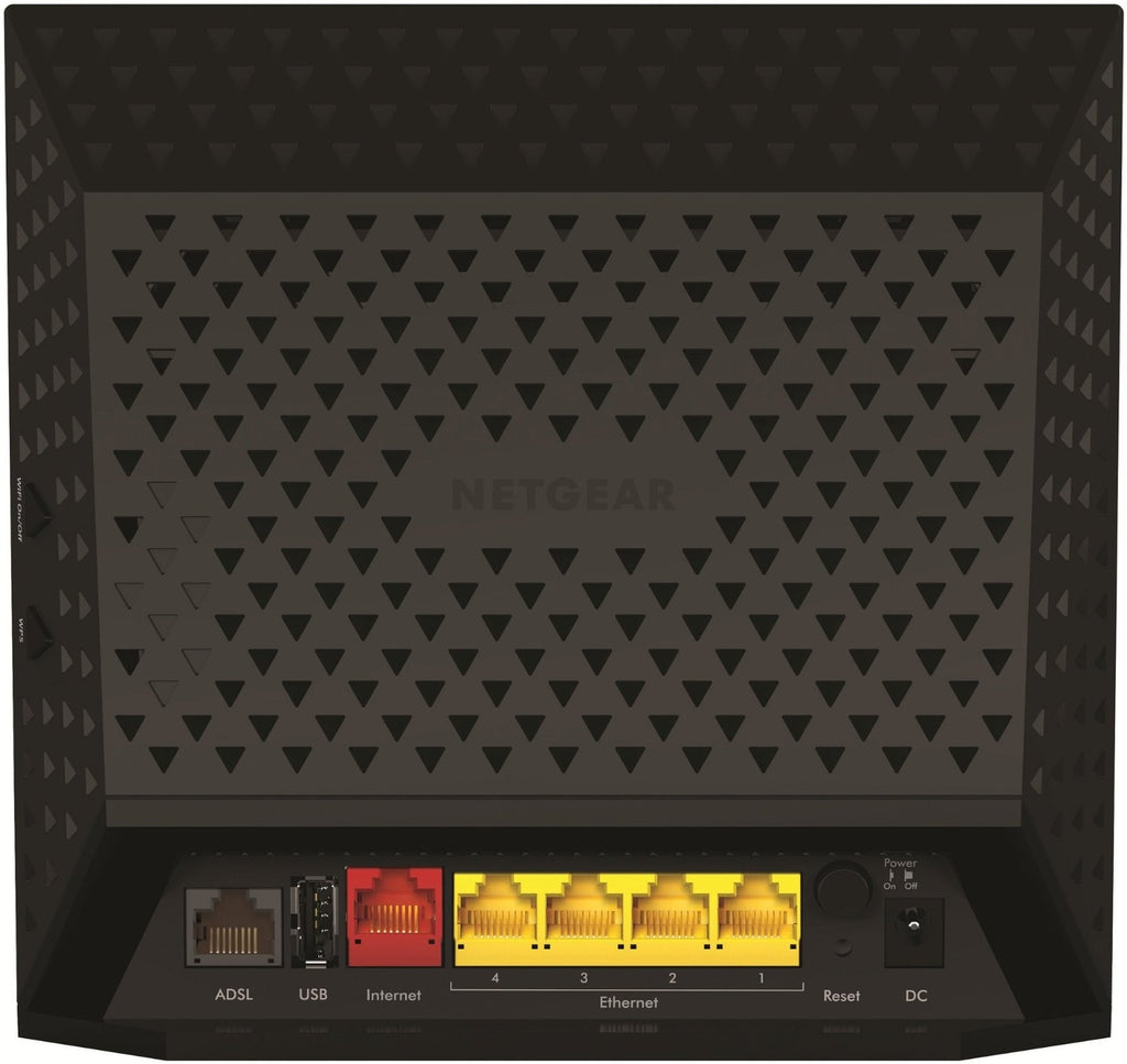 NETGEAR D6200 rear view showing ADSL USB WAN and LAN ports — catalogue reference image