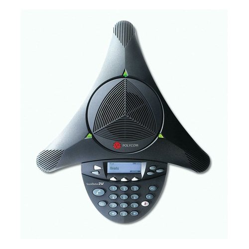 Polycom SoundStation2W conference phone console, front reference view; included base station not pictured