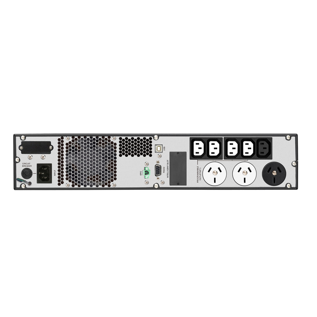 PowerShield Commander RT PSCRT2000 UPS, rear panel with Australian and IEC outlets — manufacturer stock image