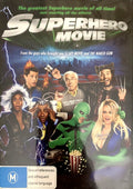 Superhero Movie Australian Region 4 DVD front cover, rated M, featuring Drake Bell and Leslie Nielsen