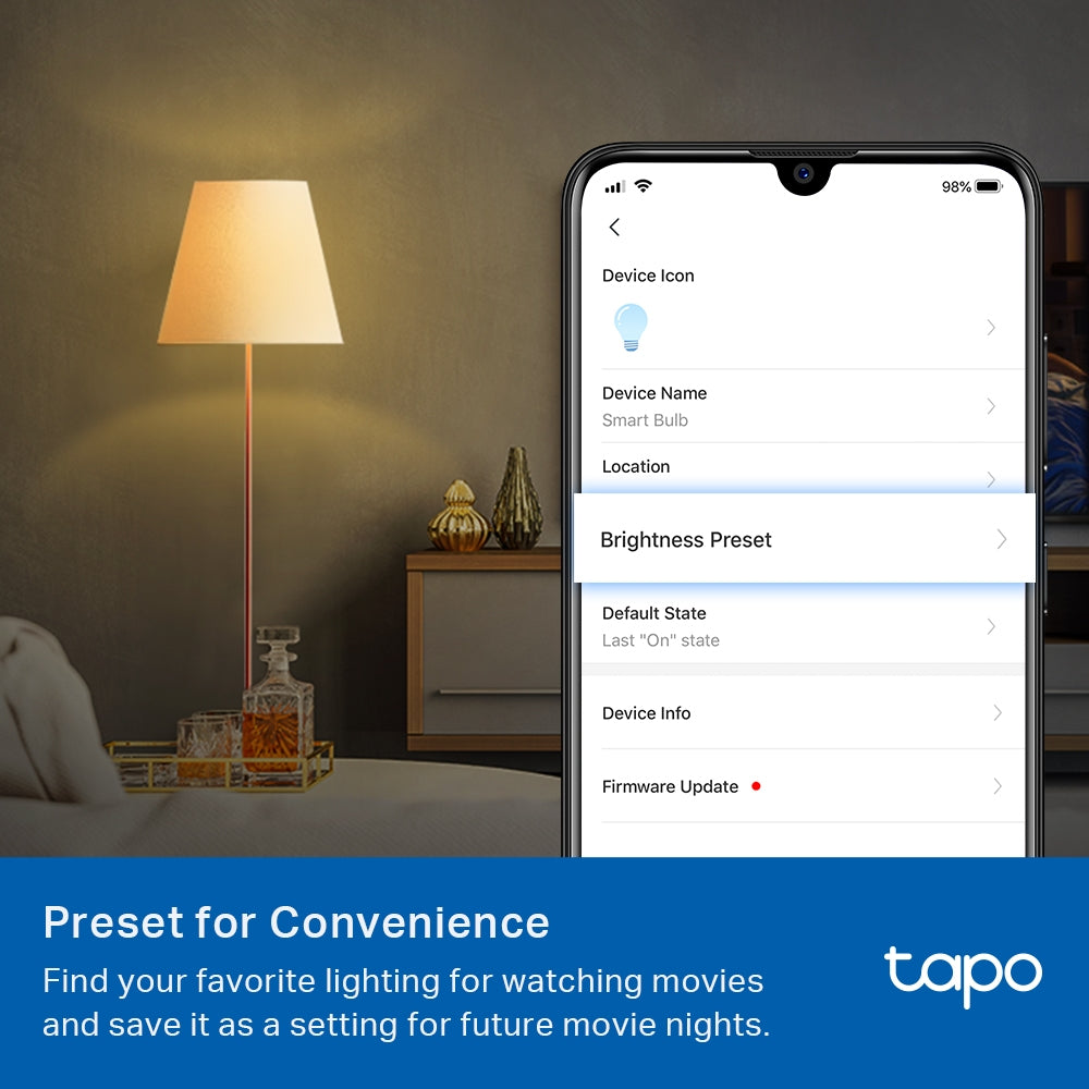 TP-Link Tapo L510E brightness preset example – manufacturer reference image
