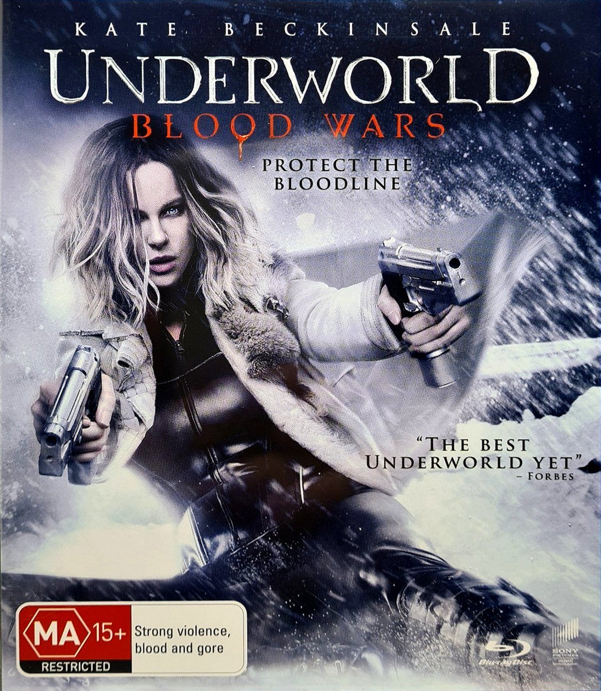 Underworld: Blood Wars Australian Blu-ray cover featuring Kate Beckinsale as Selene
